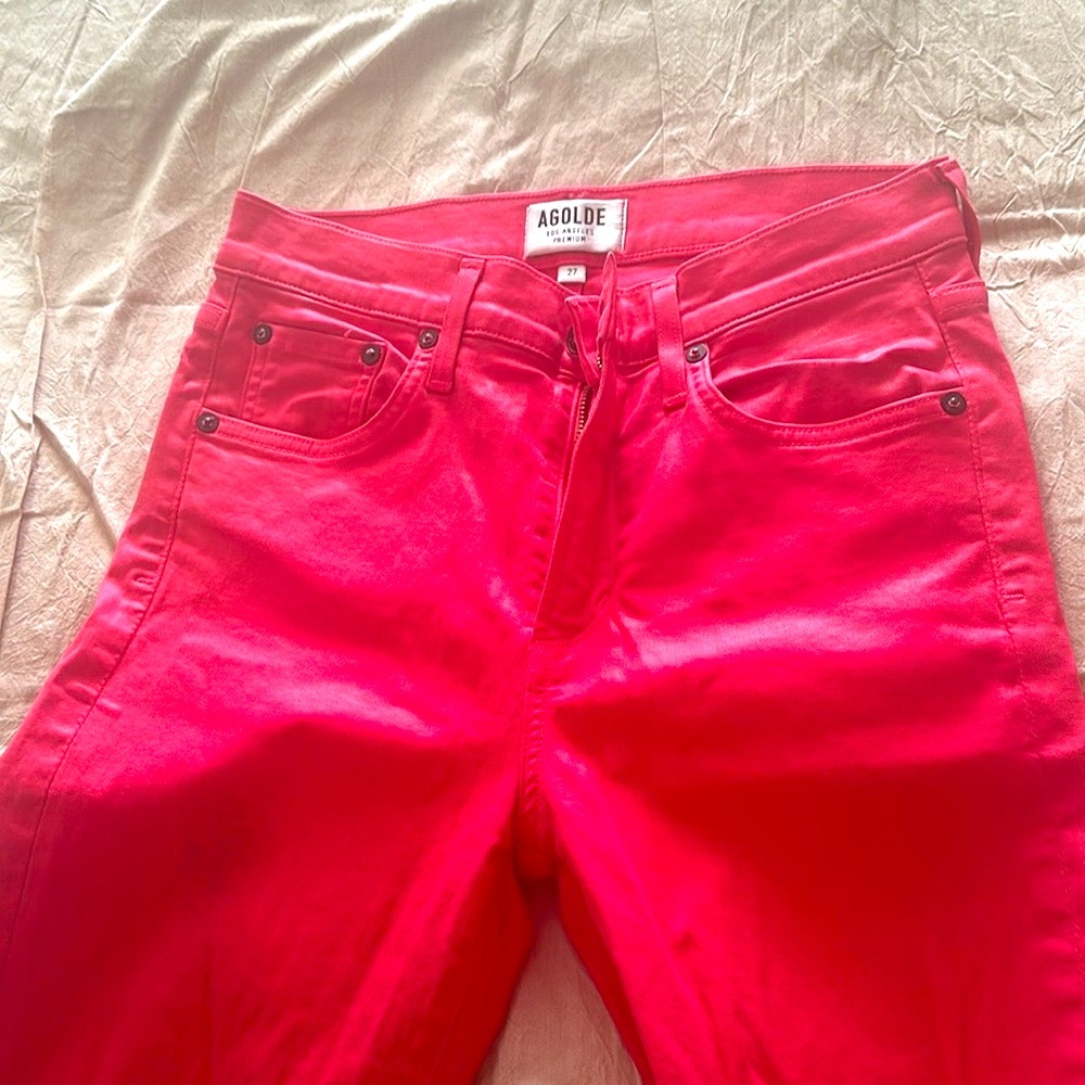 Agolde size 27.   Pink vegan leather high rise jeans.  New without tags